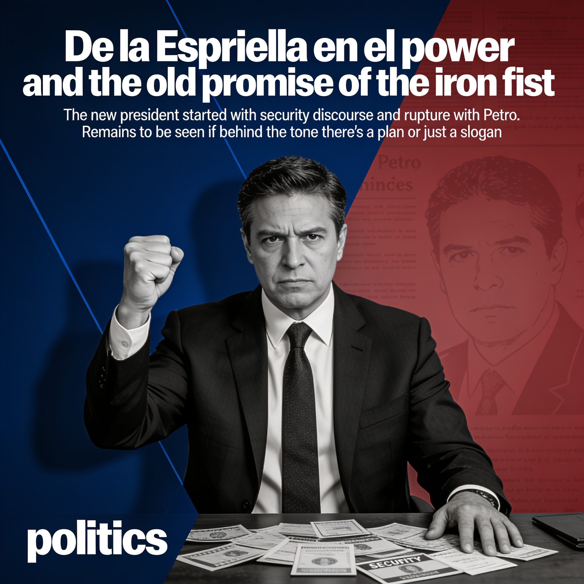 De la Espriella en el poder y la vieja promesa de la mano dura — Política, ilustración editorial