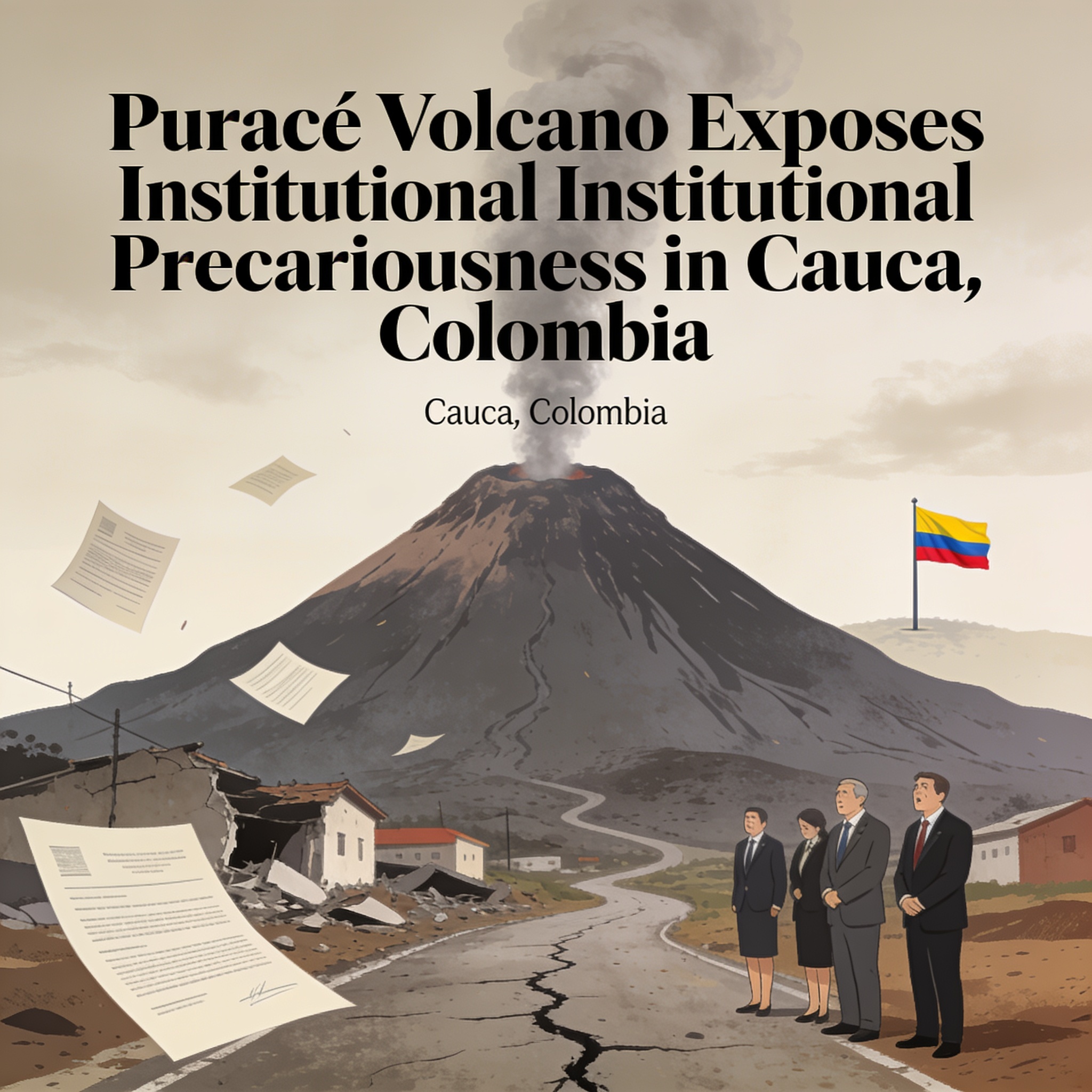 El Puracé expone la precariedad institucional del Cauca — Política, ilustración editorial