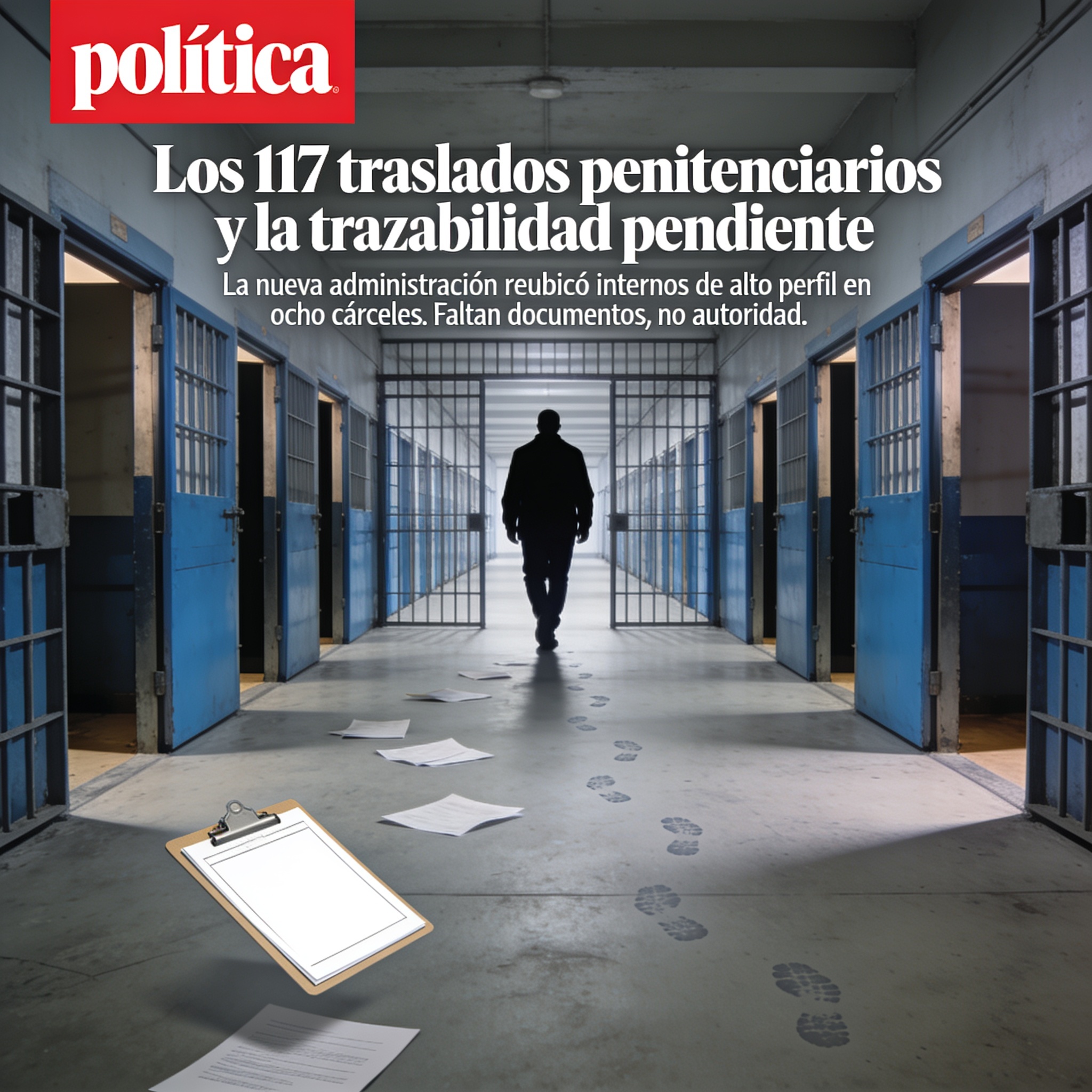 Los 117 traslados penitenciarios y la trazabilidad pendiente — Política, ilustración editorial