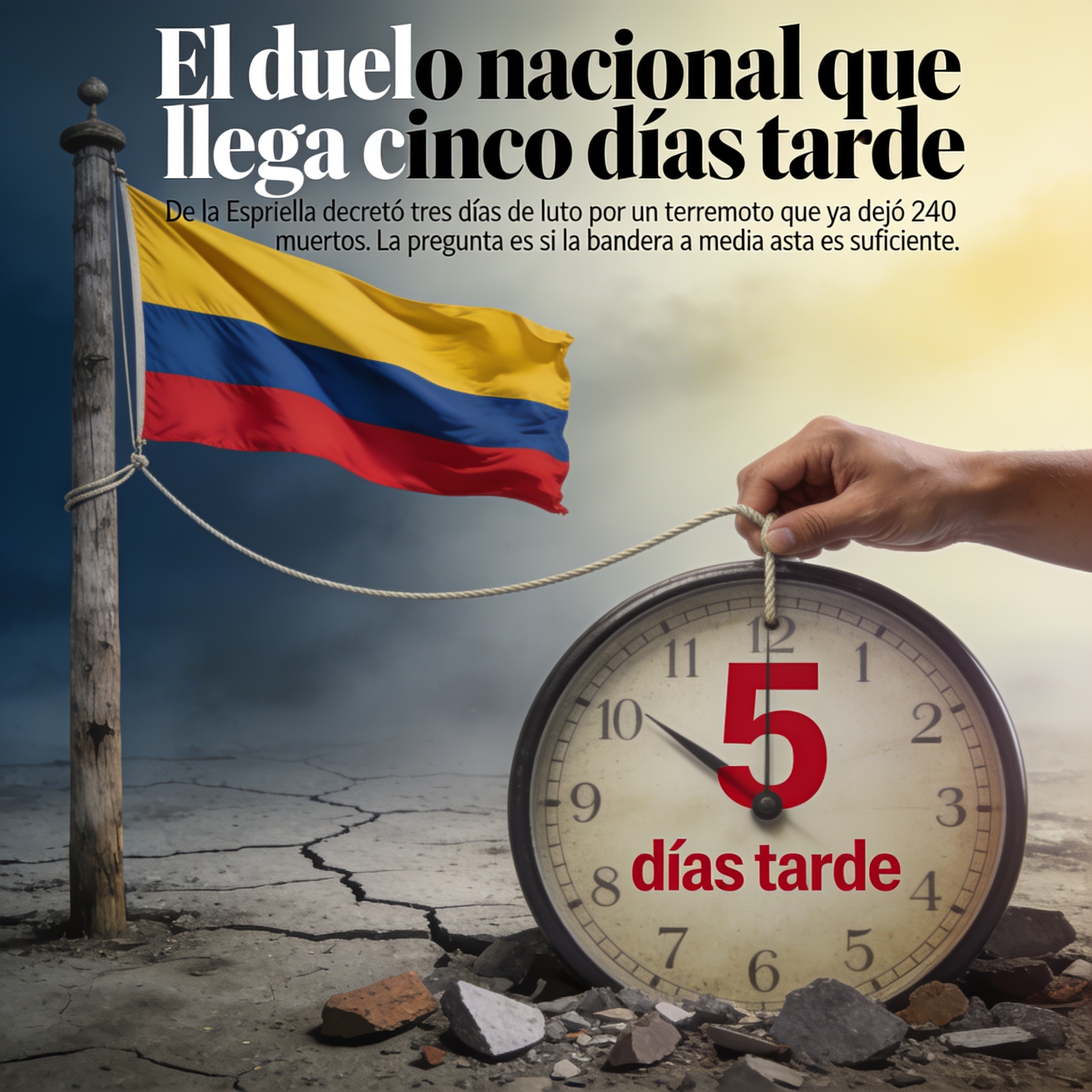 El duelo nacional que llega cinco días tarde — Política, ilustración editorial