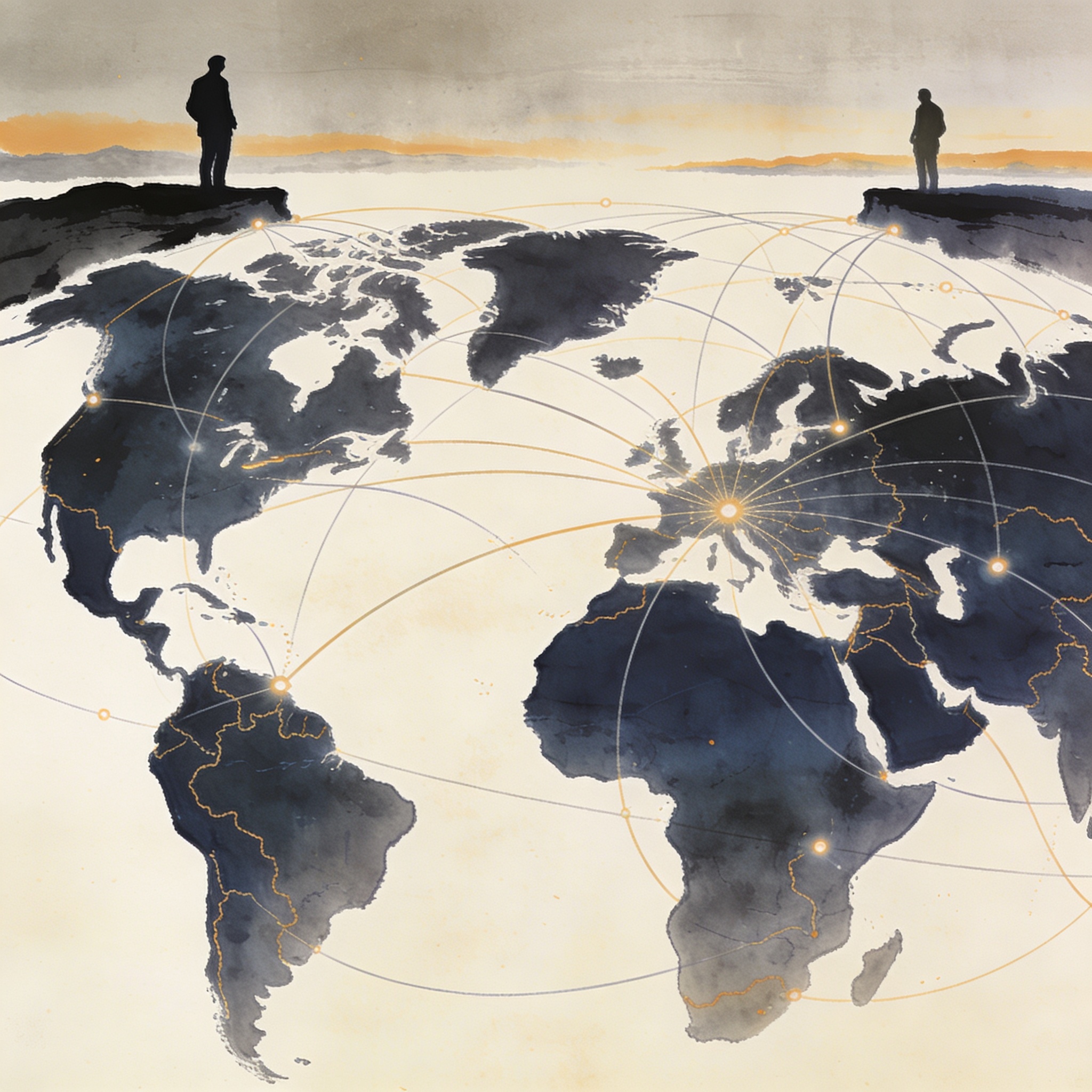 Washington y Bruselas se redefinen mientras América Latina mira desde afuera — Internacional, ilustración editorial